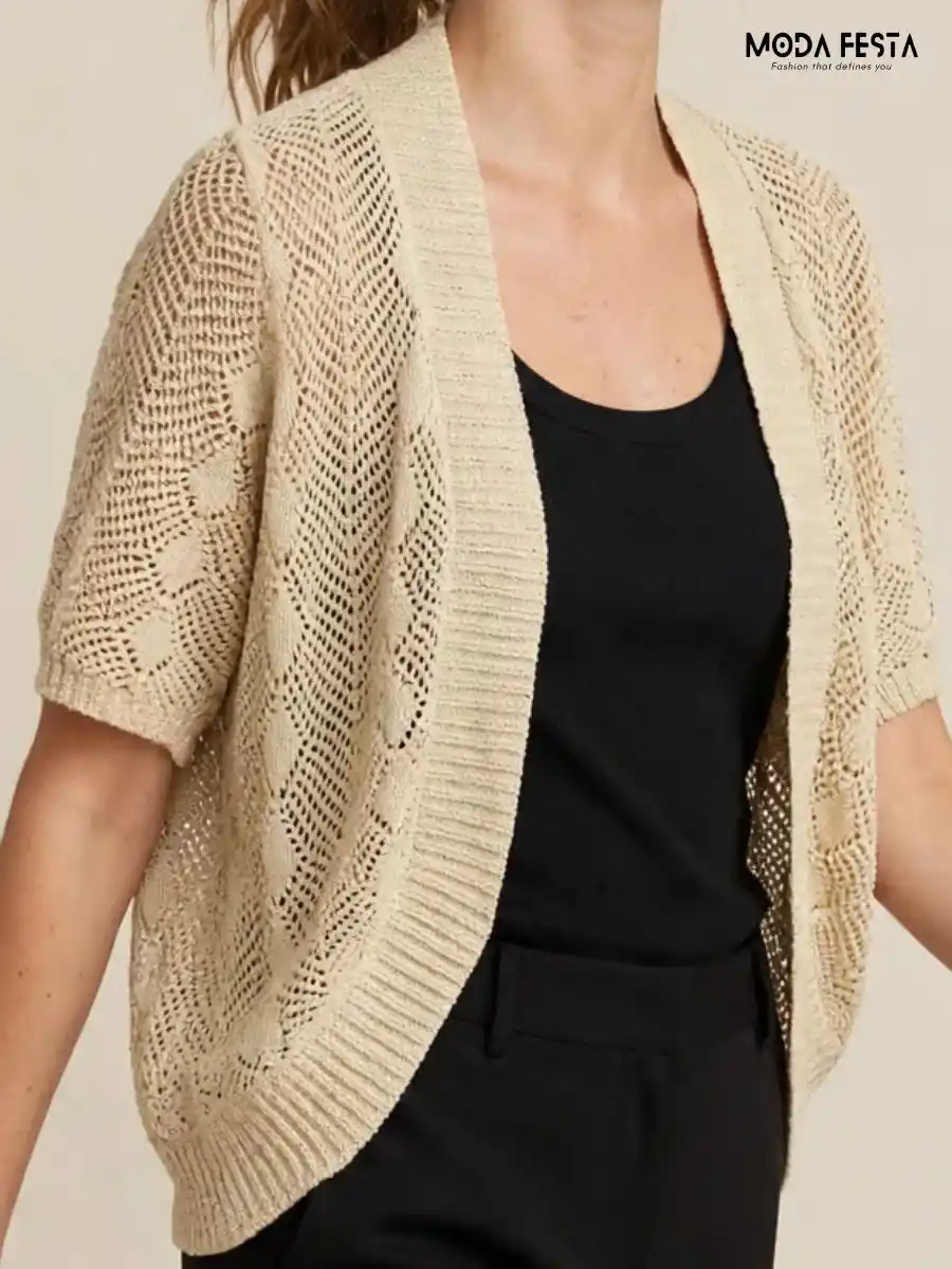 ModaFesta -Black Sheer Tie-Front Shrug